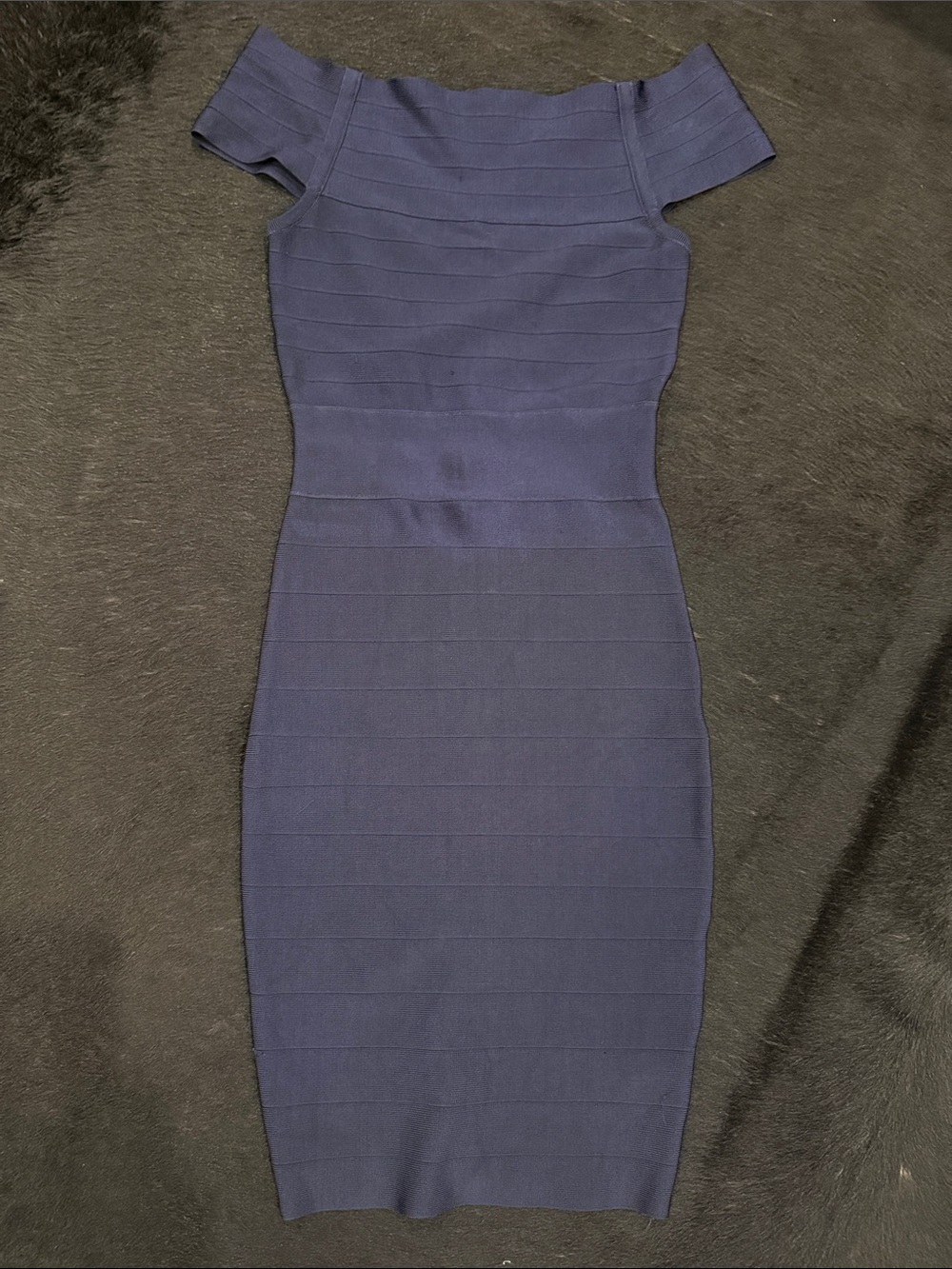 Marciano Navy Off-Shoulder Bandage Midi Dress